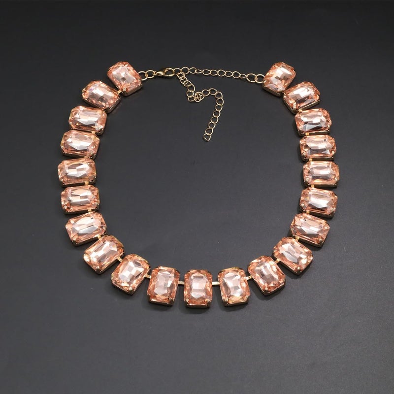 WEWE Crystal Rhinestone Choker Collar Necklace For Women Emerald Statement Piece Sparkly Colorful Crystal Neck Gold Chain Necklace - Image 4